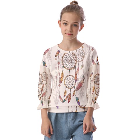 Coloured-dreamcatcher-background Kids  Cuff Sleeve Top by Salman4z