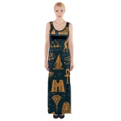 Dark-seamless-pattern-symbols-landmarks-signs-egypt Thigh Split Maxi Dress by Salman4z