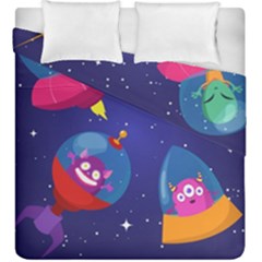 Cartoon-funny-aliens-with-ufo-duck-starry-sky-set Duvet Cover Double Side (king Size) by Salman4z