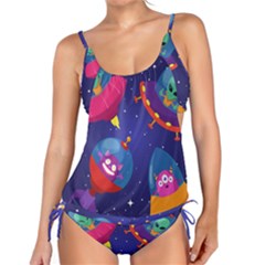 Cartoon-funny-aliens-with-ufo-duck-starry-sky-set Tankini Set by Salman4z