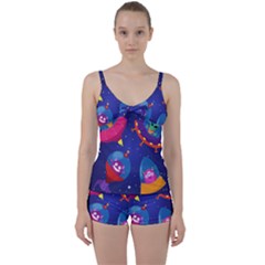 Cartoon-funny-aliens-with-ufo-duck-starry-sky-set Tie Front Two Piece Tankini by Salman4z