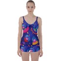 Cartoon-funny-aliens-with-ufo-duck-starry-sky-set Tie Front Two Piece Tankini View1