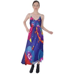 Cartoon-funny-aliens-with-ufo-duck-starry-sky-set Tie Back Maxi Dress by Salman4z