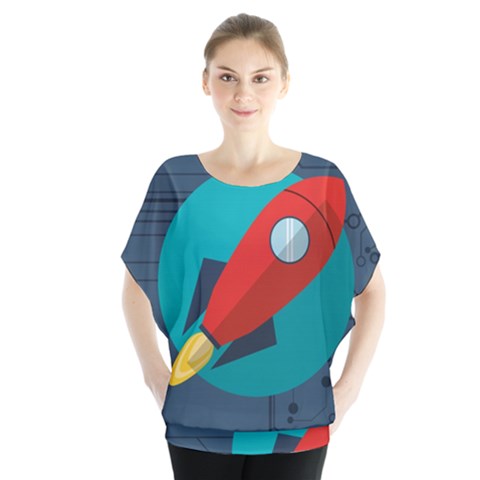 Rocket-with-science-related-icons-image Batwing Chiffon Blouse by Salman4z