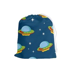 Seamless-pattern-ufo-with-star-space-galaxy-background Drawstring Pouch (large) by Salman4z