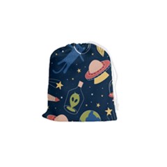 Seamless-pattern-with-funny-aliens-cat-galaxy Drawstring Pouch (small) by Salman4z