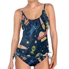 Seamless-pattern-with-funny-aliens-cat-galaxy Tankini Set by Salman4z