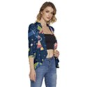 Seamless-pattern-with-funny-aliens-cat-galaxy Women s 3/4 Sleeve Ruffle Edge Open Front Jacket View3