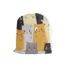 Seamless-pattern-cute-cat-cartoons Drawstring Pouch (large) by Salman4z