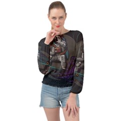 Illustration-astronaut-cosmonaut-paying-skateboard-sport-space-with-astronaut-suit Banded Bottom Chiffon Top by Salman4z