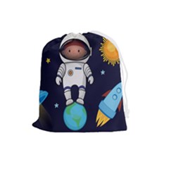 Boy-spaceman-space-rocket-ufo-planets-stars Drawstring Pouch (large) by Salman4z