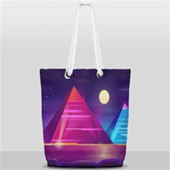 Egyptian-pyramids-night-landscape-cartoon Full Print Rope Handle Tote (small) by Salman4z