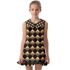Golden Chess Board Background Kids  Pilgrim Collar Ruffle Hem Dress by pakminggu