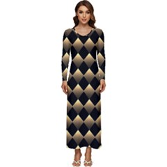 Golden Chess Board Background Long Sleeve Longline Maxi Dress by pakminggu