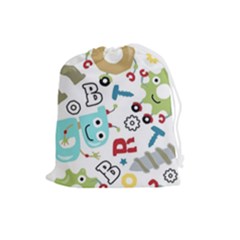 Seamless-pattern-vector-with-funny-robots-cartoon Drawstring Pouch (large) by Salman4z
