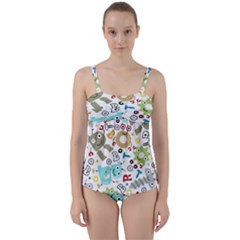Seamless-pattern-vector-with-funny-robots-cartoon Twist Front Tankini Set by Salman4z