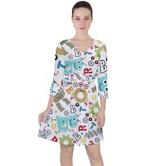 Seamless-pattern-vector-with-funny-robots-cartoon Quarter Sleeve Ruffle Waist Dress by Salman4z