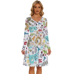 Seamless-pattern-vector-with-funny-robots-cartoon Long Sleeve Dress With Pocket by Salman4z