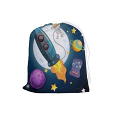 Spaceship-astronaut-space Drawstring Pouch (large) by Salman4z