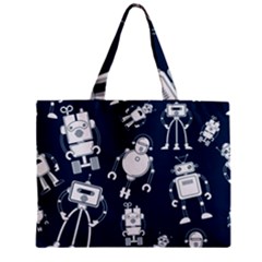 White-robot-blue-seamless-pattern Zipper Mini Tote Bag by Salman4z