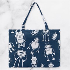 White-robot-blue-seamless-pattern Zipper Medium Tote Bag by Salman4z