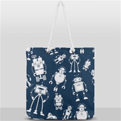 White-robot-blue-seamless-pattern Full Print Rope Handle Tote (large) by Salman4z
