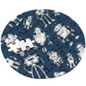 White-robot-blue-seamless-pattern Wooden Puzzle Round View3