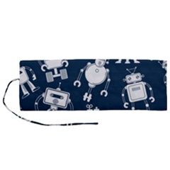 White-robot-blue-seamless-pattern Roll Up Canvas Pencil Holder (m) by Salman4z