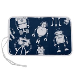 White-robot-blue-seamless-pattern Pen Storage Case (l) by Salman4z