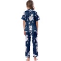 White-robot-blue-seamless-pattern Kids  Satin Short Sleeve Pajamas Set View2