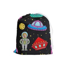 Seamless-pattern-with-space-objects-ufo-rockets-aliens-hand-drawn-elements-space Drawstring Pouch (large) by Salman4z