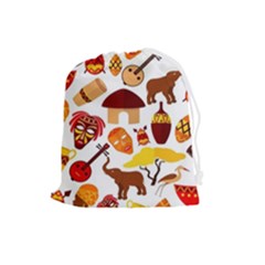 Africa-jungle-ethnic-tribe-travel-seamless-pattern-vector-illustration Drawstring Pouch (large) by Salman4z