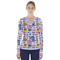 Monster-cool-seamless-pattern V-neck Long Sleeve Top by Salman4z