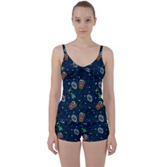 Monster-alien-pattern-seamless-background Tie Front Two Piece Tankini by Salman4z