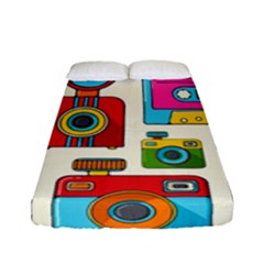 Retro-cameras-audio-cassettes-hand-drawn-pop-art-style-seamless-pattern Fitted Sheet (full/ Double Size) by Salman4z