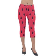 Seamless-watermelon-surface-texture Lightweight Velour Capri Leggings  by Salman4z