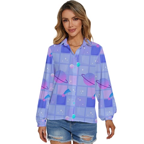 Seamless-pattern-pastel-galaxy-future Women s Long Sleeve Button Up Shirt by Salman4z