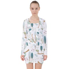 Pattern-sloth-woodland V-neck Bodycon Long Sleeve Dress by Salman4z