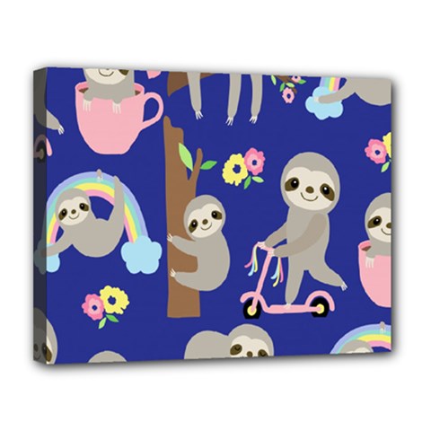 Hand-drawn-cute-sloth-pattern-background Canvas 14  X 11  (stretched) by Salman4z