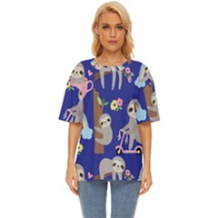 Hand-drawn-cute-sloth-pattern-background Oversized Basic Tee by Salman4z