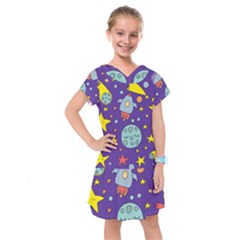 Card-with-lovely-planets Kids  Drop Waist Dress by Salman4z