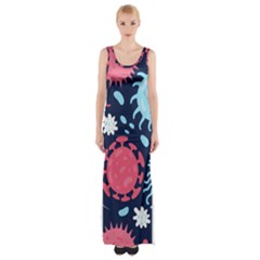 Seamless-pattern-microbes-virus-vector-illustration Thigh Split Maxi Dress by Salman4z