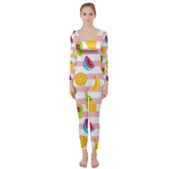Tropical-fruits-berries-seamless-pattern Long Sleeve Catsuit by Salman4z