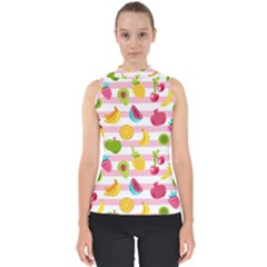 Tropical-fruits-berries-seamless-pattern Mock Neck Shell Top by Salman4z