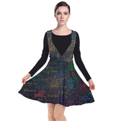 Mathematical-colorful-formulas-drawn-by-hand-black-chalkboard Plunge Pinafore Dress by Salman4z