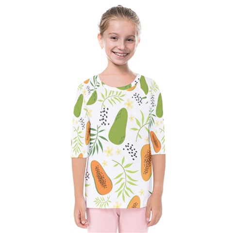 Seamless-tropical-pattern-with-papaya Kids  Quarter Sleeve Raglan Tee by Salman4z