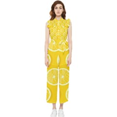 Lemon-fruits-slice-seamless-pattern Women s Frill Top Chiffon Jumpsuit by Salman4z