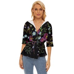 Embroidery-trend-floral-pattern-small-branches-herb-rose Lightweight Drawstring Hooded Top by Salman4z