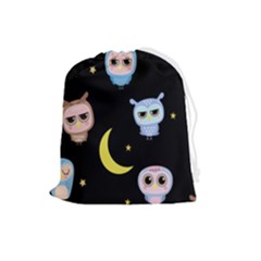 Cute-owl-doodles-with-moon-star-seamless-pattern Drawstring Pouch (large) by Salman4z