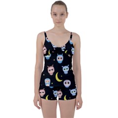 Cute-owl-doodles-with-moon-star-seamless-pattern Tie Front Two Piece Tankini by Salman4z